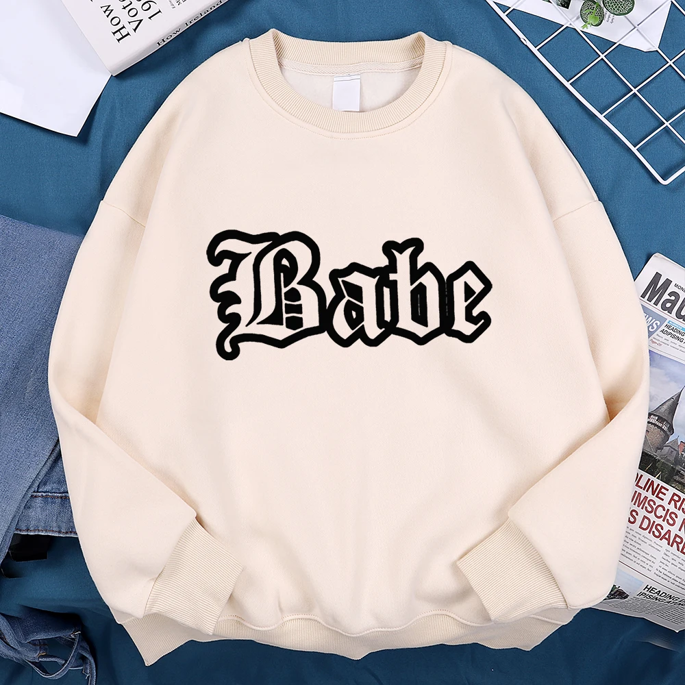 Hollow Font Design Babe Print Men Women Hoodie Casual Fleece Sweatshirt Hip Hop Pullover Clothing Crewneck Loose Hoodies Couple