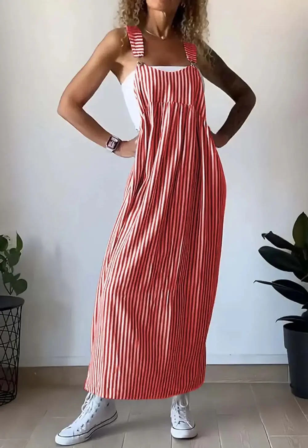 Fashion Stripe Printed Dress Loose Casual Boho Vacation Sleeveless Long Dresses Spring Summer New Commuter Women's Clothing