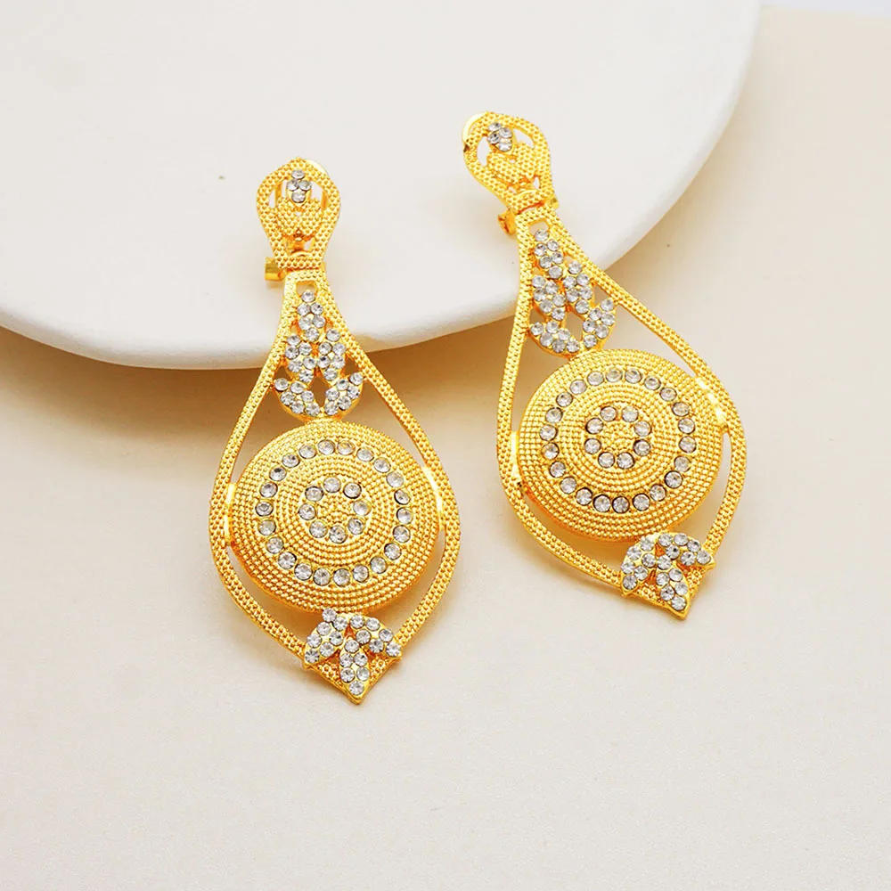 24K Gold AU999 European-American Gold Diamond-Inset Sexy Women's Earrings - Shimmer Wedding Party Style, Diamond Luxury Design