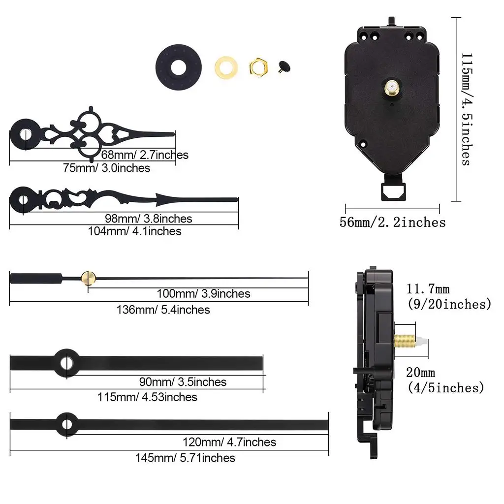 1 Set HR9403 Pendulum Clock Movement DIY Movement Kits - Wall Clock Movement Mechanism with 5Pcs Long Hands