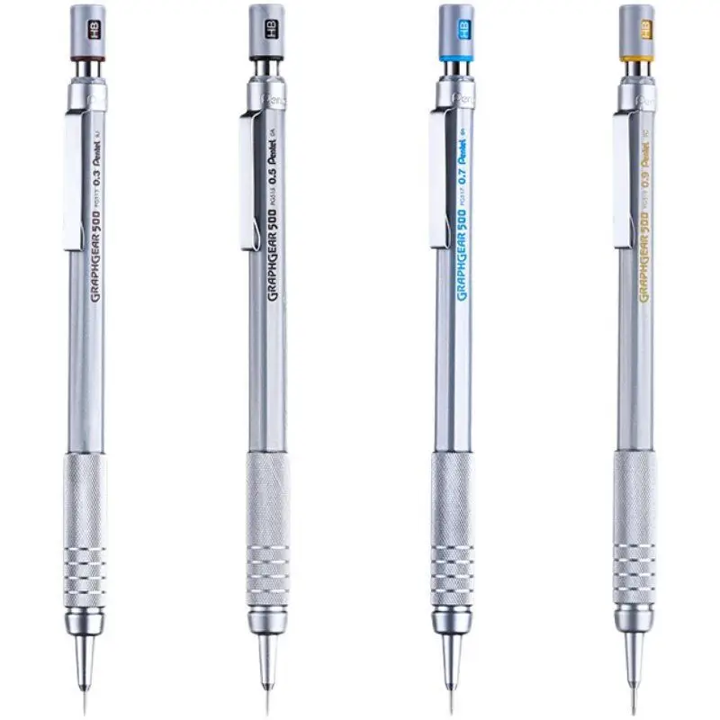 Pentel Mechanical Pencil for Students, Exam and Drawing Activities 0.5/0.3mm Lead Not Easy To Break Silver Metal Stationery Gift