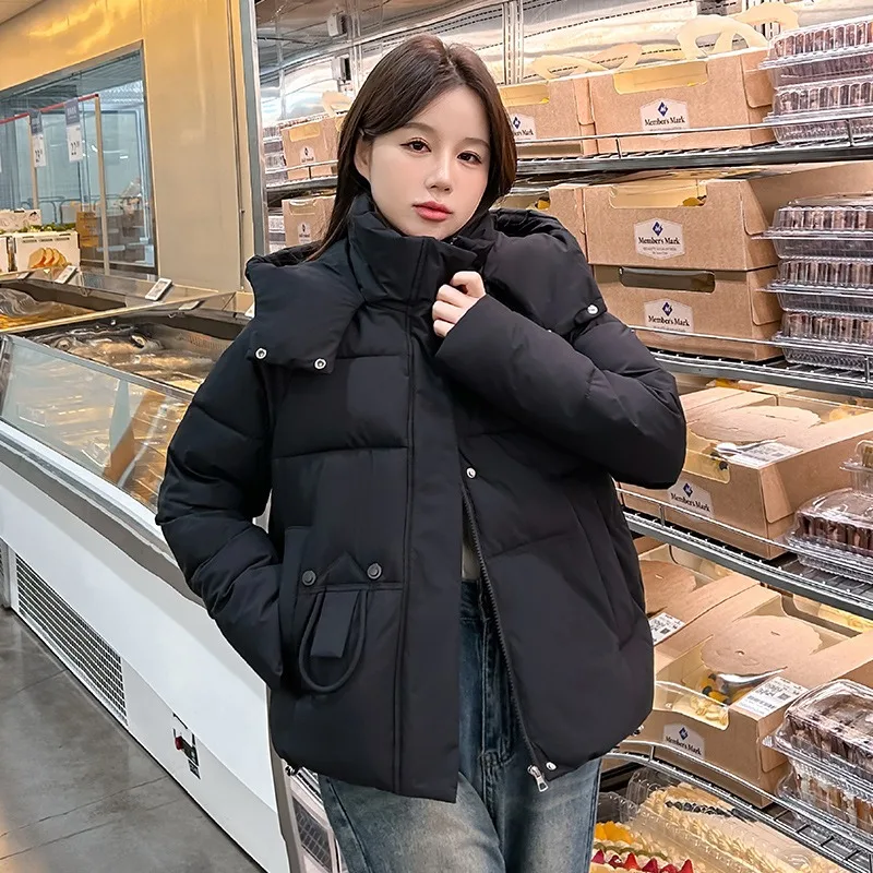 Women's New Fashion  Leisure Stand-up Collar Loose Version Feather Cotton Short Jacket Cute Design Small Short Cotton Clothing