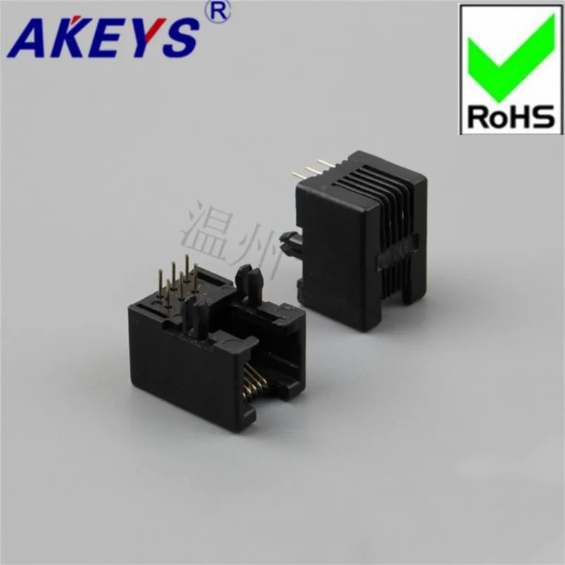 10PCS high temperature resistant RJ11 socket 95001-6P6C-90-Black Core telephone socket telephone socket full plastic