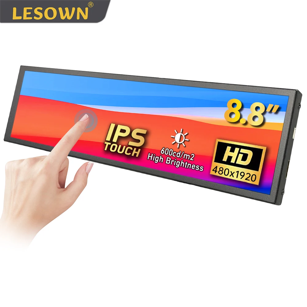 LESOWN IPS 1920x480 HDMI Secondary Monitor Stretched Bar mini Wide Long Touch LCD Display for Aida64 Windows PC Raspberry Pi