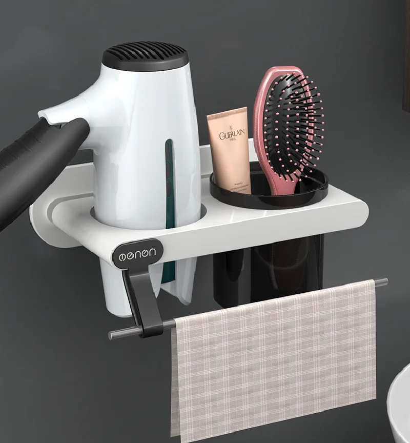 Wall Mounted Hair Dryer Holder Bathroom Shelf For Bathroom Storage Rack Bathroom Supplies With Towel Hanger