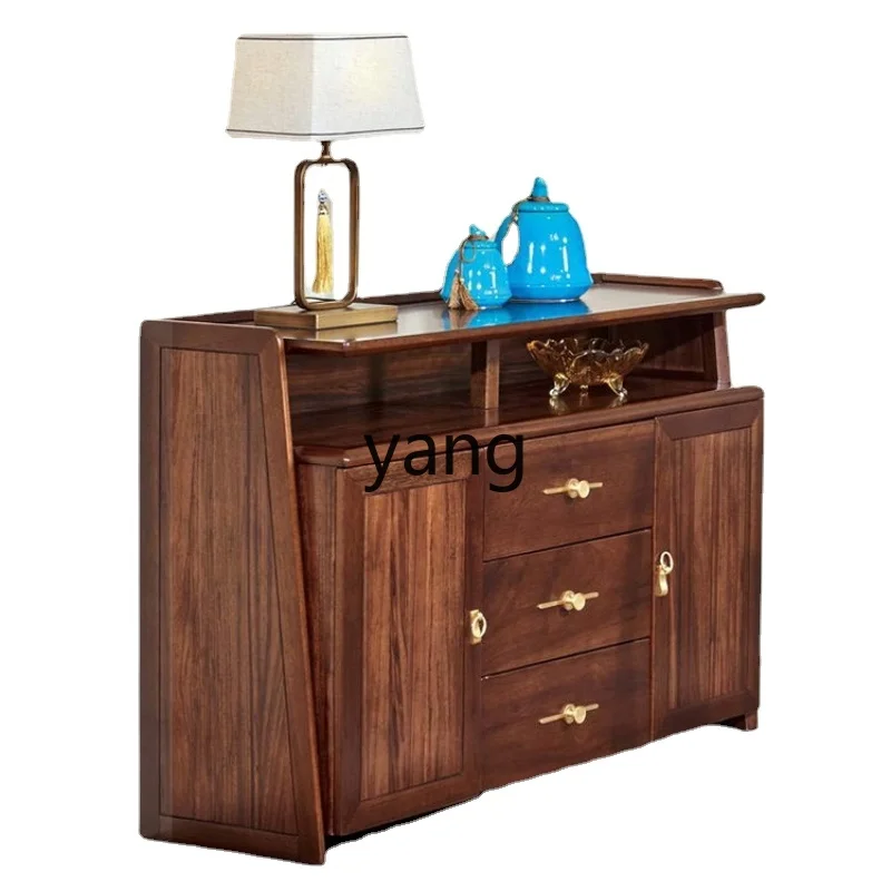 

Yjq Solid Wood Sideboard Cabinet Teak New Chinese Floor Side Dish Cabinet Small Wine Cabinet Kitchen Shelf