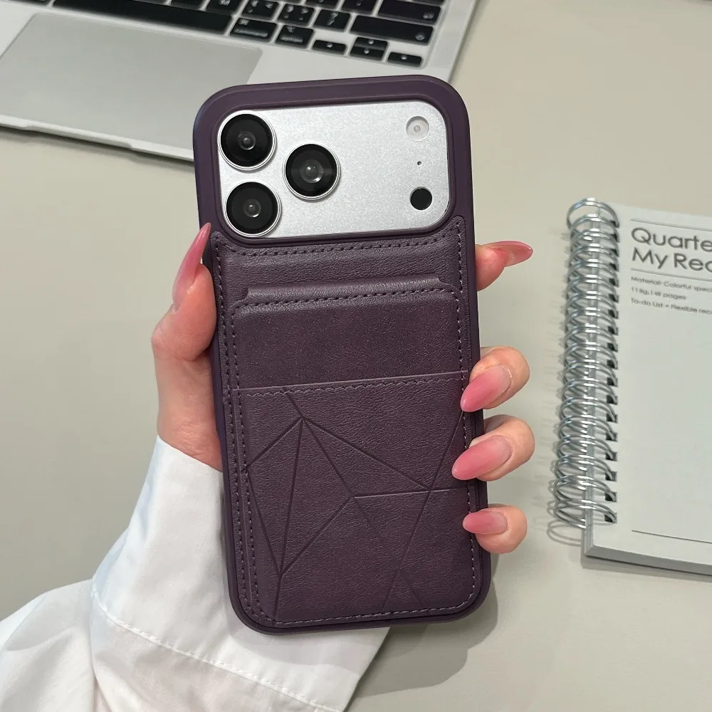 

For iPhone 17 Pro Max Case Plain Leather Stand Card Pocket 2-in-1 Shockproof Premium Protective Cover with iphone 16 15