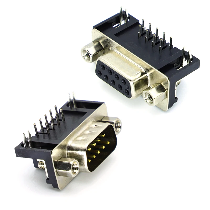 10pcs DR9 Male/ Female PCB Mount D-Sub 9Pin PCB Connector RS232 Connector 90-degree Bent Needle Insert board welding DB9