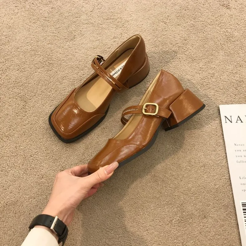 Korean Shoes Female Footwear Square Toe British Style Oxfords Women\'s 2024 Dress Comfortable Preppy Leather Retro Summer New Med