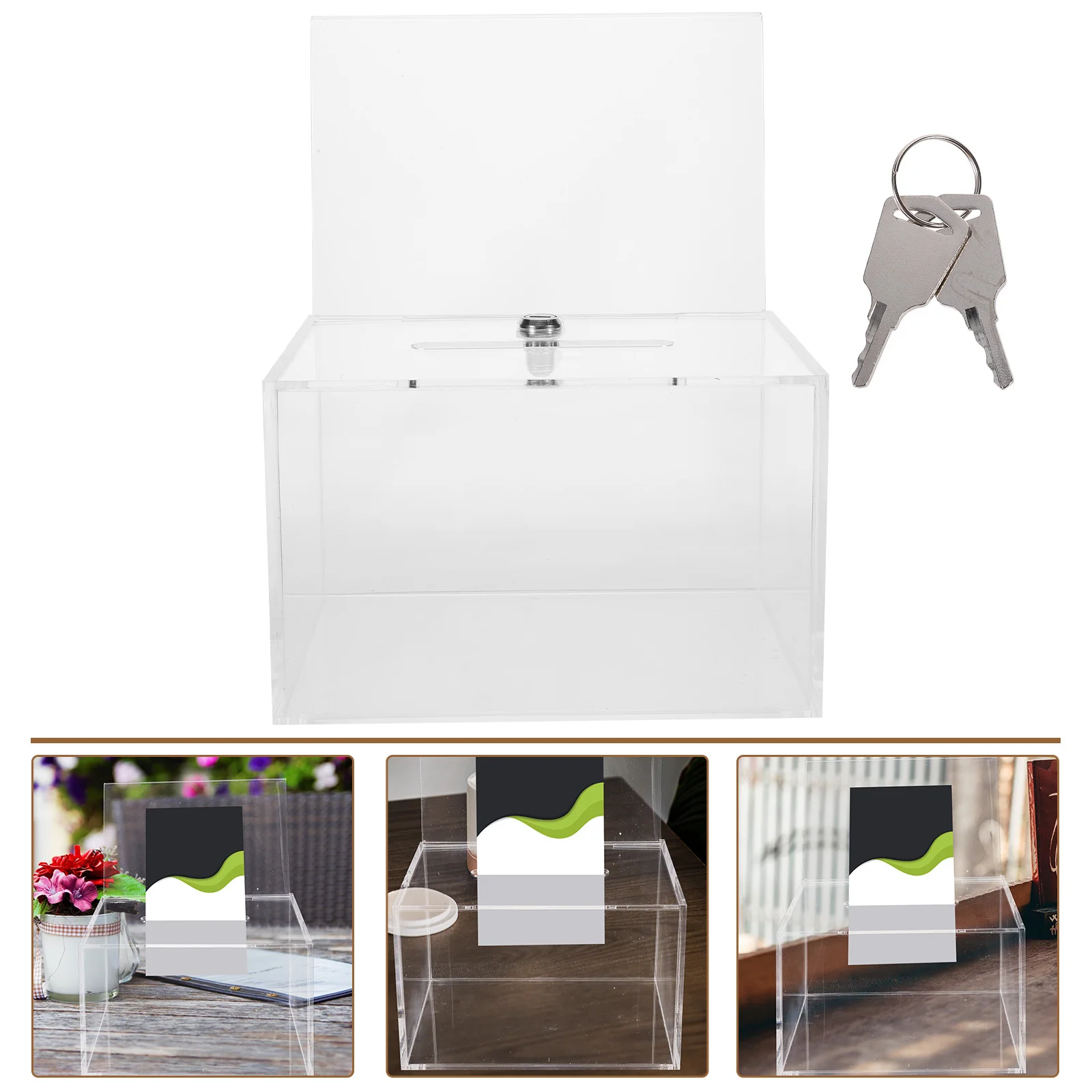 1 مجموعة 1 مجموعة صندوق التصويت الاكريليك الشفاف مع قفل التبرع تخزين جمع الاقتراحات الاقتراع العام رسالة شكوى #6