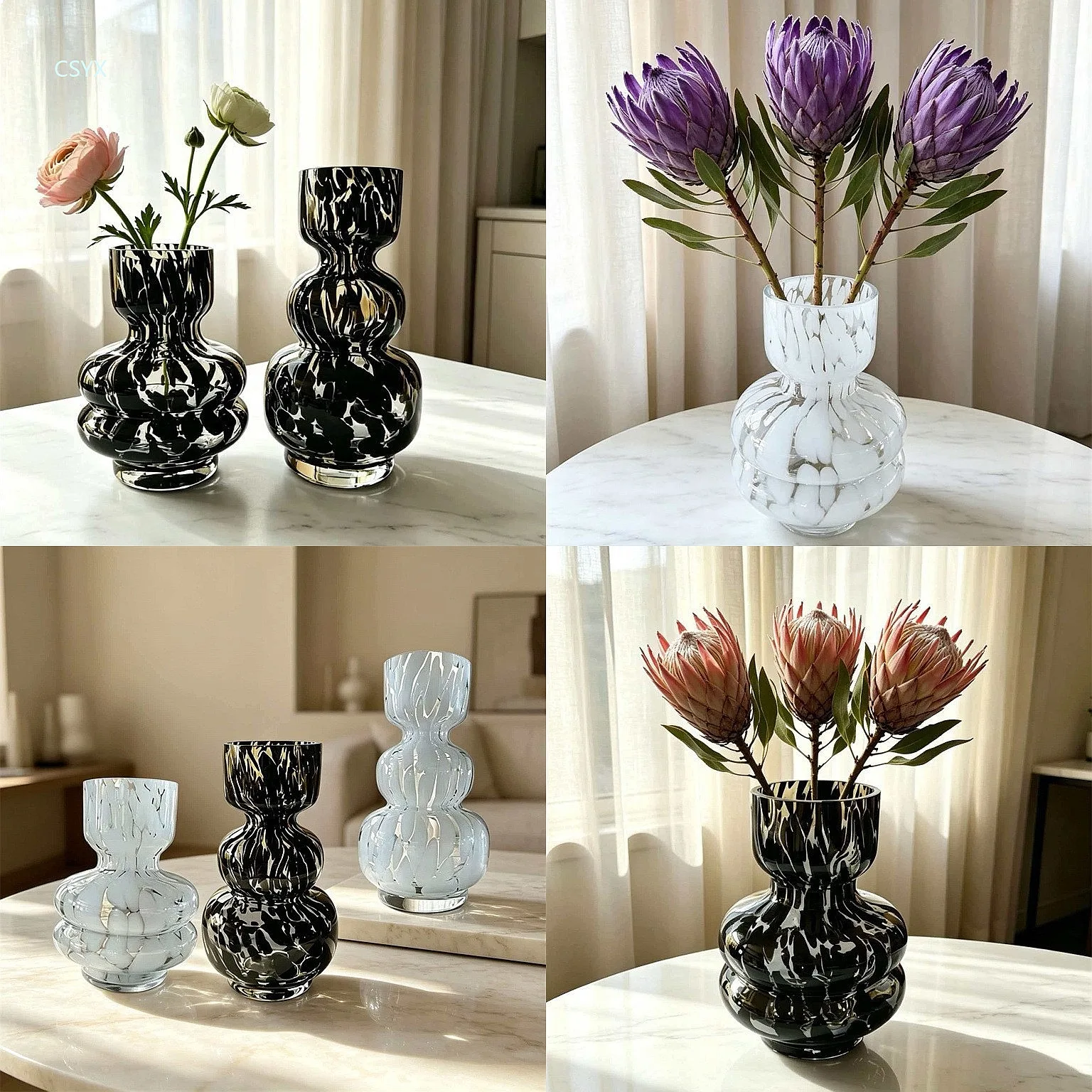 Creative Ink Wash Texture Glass Vase Hydroponic Home Decorative Artistic Flower Vessel