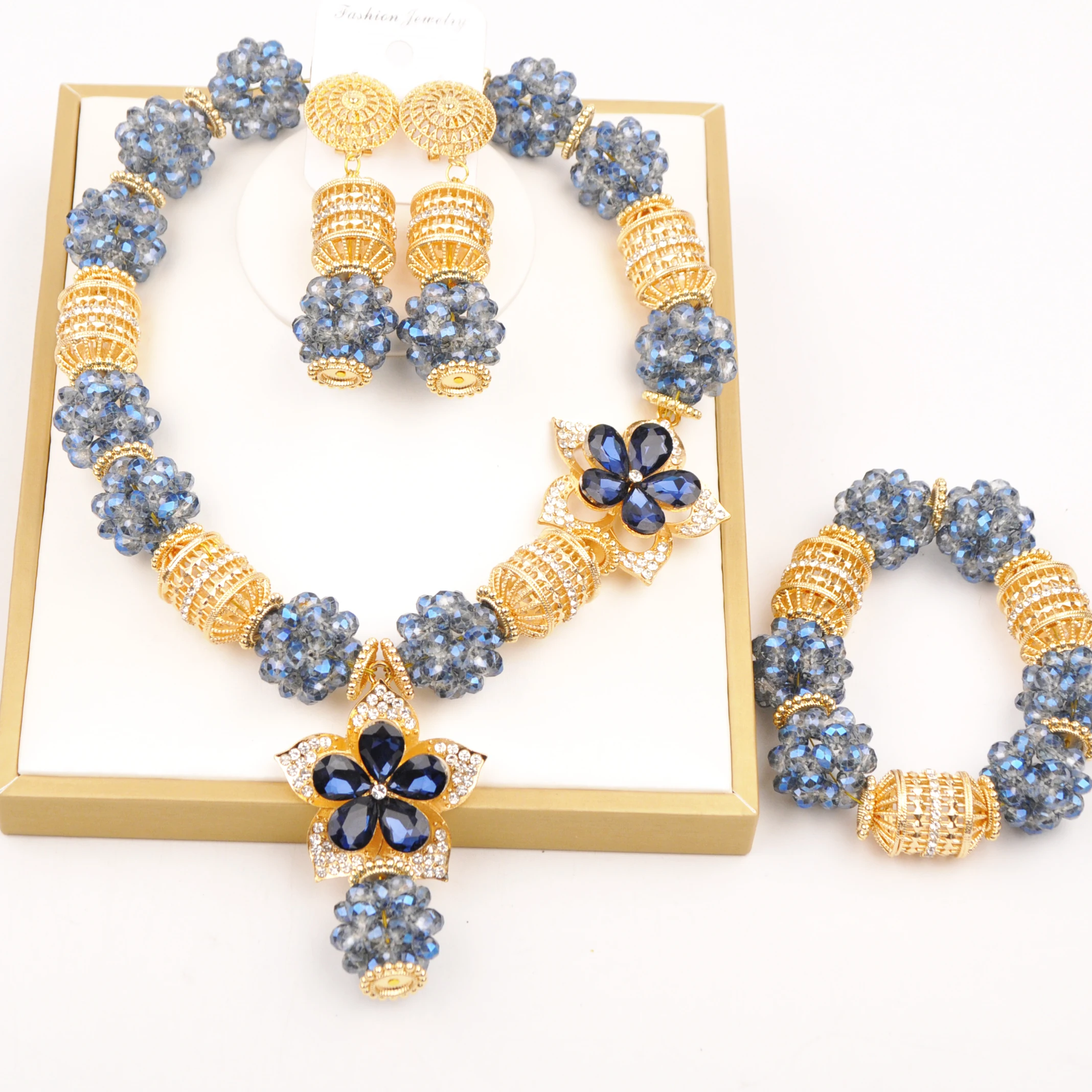 Fashion Costume Necklace Fantasy Color Blue African Beads Jewelry Set