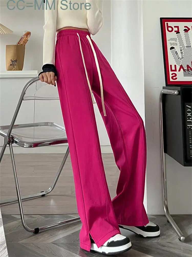 

New High Waisted Pants for Women Spring Elegant Drawstring Split Wide Leg Pants Korean Fashion Solid Casual Pants