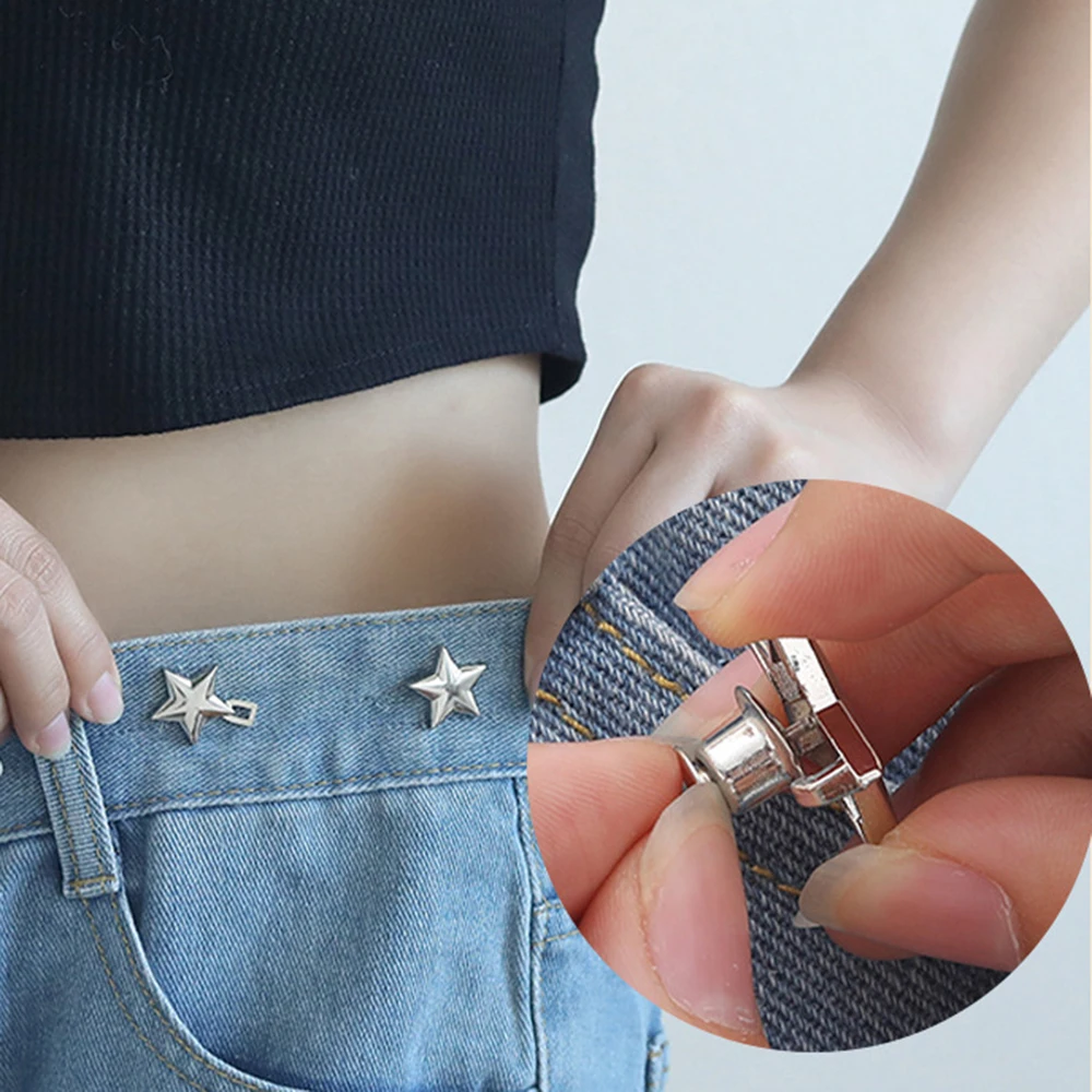 Star Shape Detachable Nail-free Waist Buckles Metal Jeans Button Snaps Pants Clips Buttons Pins Adjustable DIY Waist Tightener