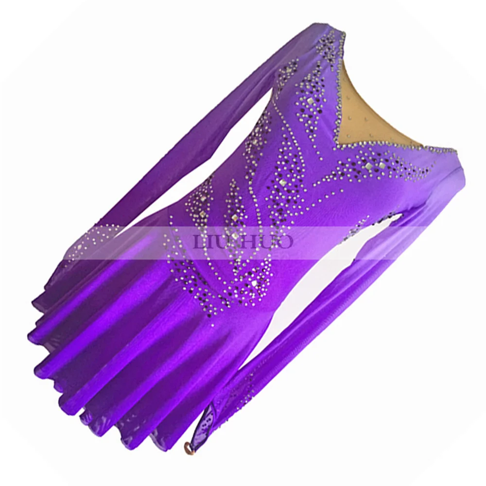 LIUHUO หญิงสาวผู้ใหญ่ ChildrenPerformance เครื่องแต่งกายบัลเล่ต์ยิมนาสติกการแข่งขัน Leotard สเก็ตน้ําแข็งชุดเต้นรําสีม่วง