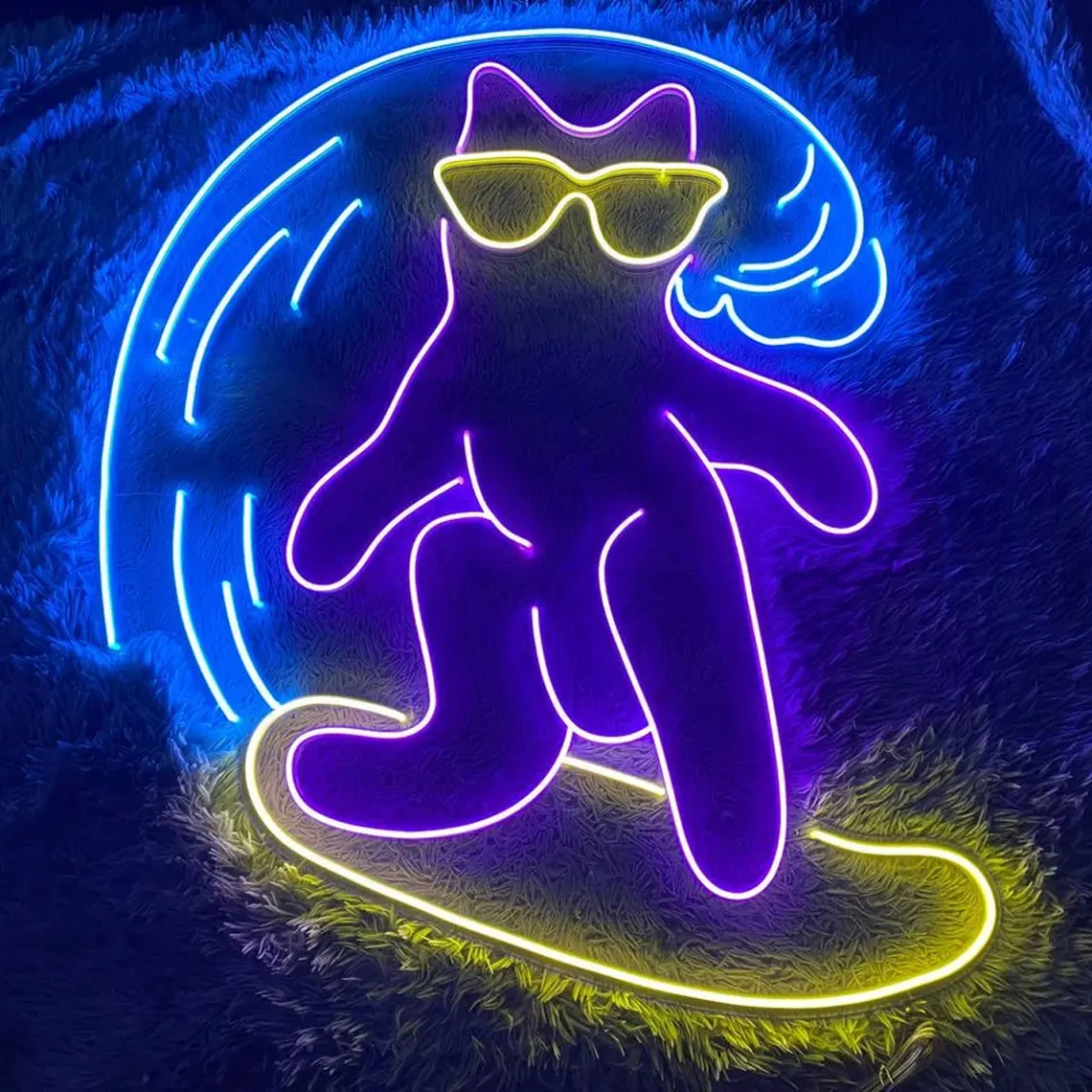 Surfing Cat Neon Sign Custom Summer Birthday Gifts Personalized Anime Cat Lovers Wall Decor Kids Baby Bedroom Sign Animal  Neon