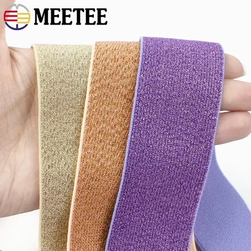 2/3/5Meters Meetee 25-50mm Colored Silk Nylon Elastic Band Polyester Webbing Belt Ribbon DIY Garment Bags Sewing Accessories