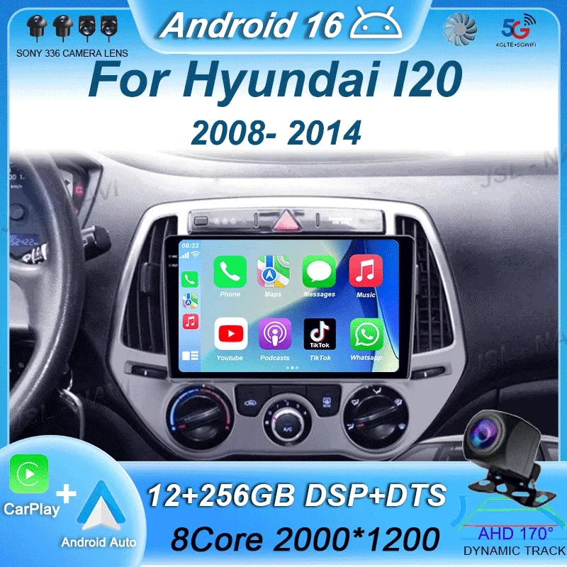 

Car Radio Android 16 For Hyundai I20 2008 2009 2010 2011-2014 Multimedia GPS Navigation Auto Carplay 4G+WIFI Video Player Stereo