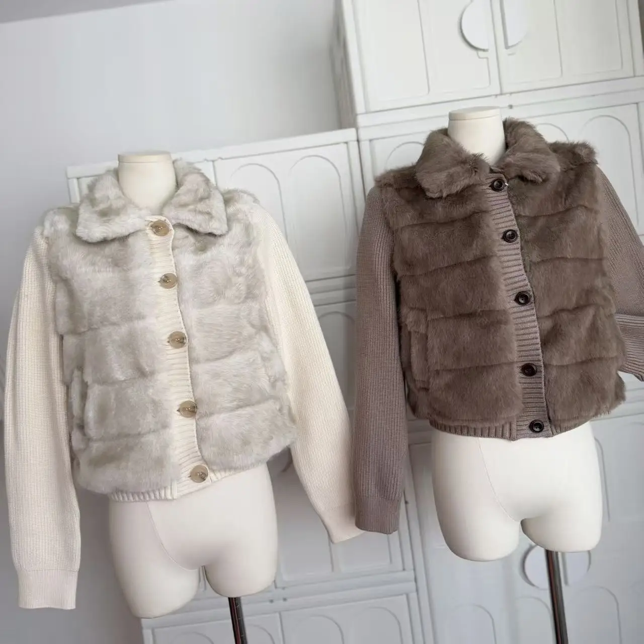 المرأة الخريف الشتاء فو المنك الشعر محبوك المرقعة واحدة الصدر معطف سيدة رفض طوق فو الفراء قصيرة أبلى #4