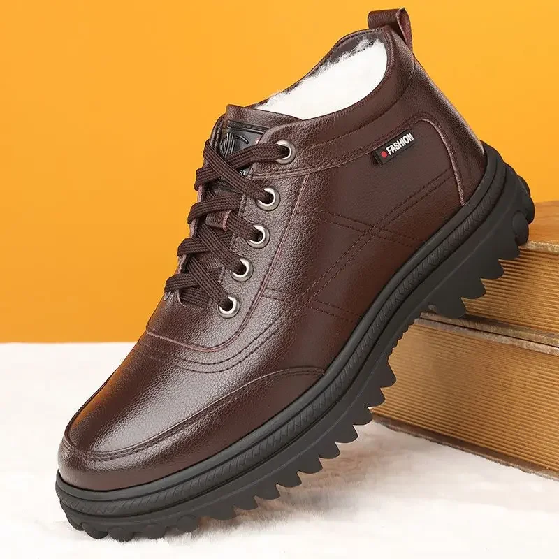 Chaussures en cuir véritable pour hommes avec isolation en peluche, chaussures en cuir de vachette véritable, l\'offre elles optiques montantes,