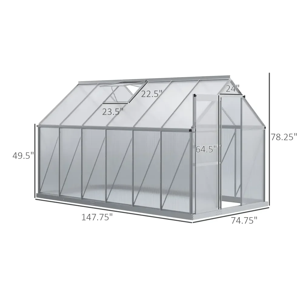 

Silver Walk-in Heavy Duty greenhouse 12.3' W x 6.2' D x 6.5' H Greenhouse with Aluminum Frame for Winter