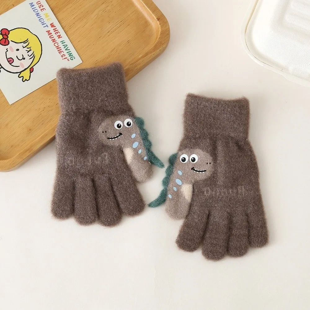 Cartoon Thicken Full Finger Mittens Soft Windproof Winter Dinosaur Gloves Anti-Cold Warm Knitted Gloves Children
