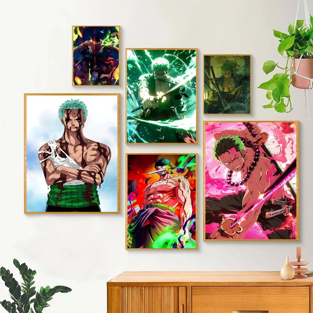 Anime Character Cool Man Roronoa Zoro posters Self-adhesive Paper Print Home Living Room Bedroom Entrance Bar Cafe Art