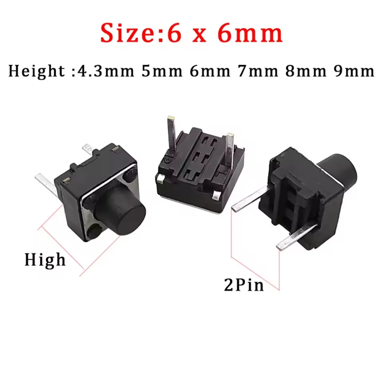 50/100Pcs Micro Tactile Switch Momentary Tact DIP Switch 2Pin 6 x 6mm Micro Touch Push Button Switch High 5mm 6mm 7mm 8mm 9mm