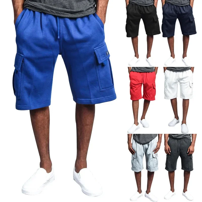 

Men Cargo Shorts Solid Shorts Spliced Pockets Knee Length Drawstring Shorts Loose Fit Mid Waist Summer Casual Sports 2025 Male
