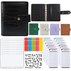 Budget Binder A7 PU Leather Budget Planner Cash Envelope Pocket 6 Rings Money Saving Wallet with 6pcs Binder Envelope Pockets