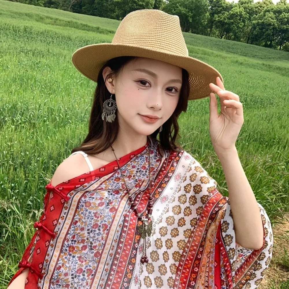 

Elegant Knot Button Sunscreen Scarf Shawl Tassels Paisley Cardigan Cape Soft Flower National Style Cloak Outdoor