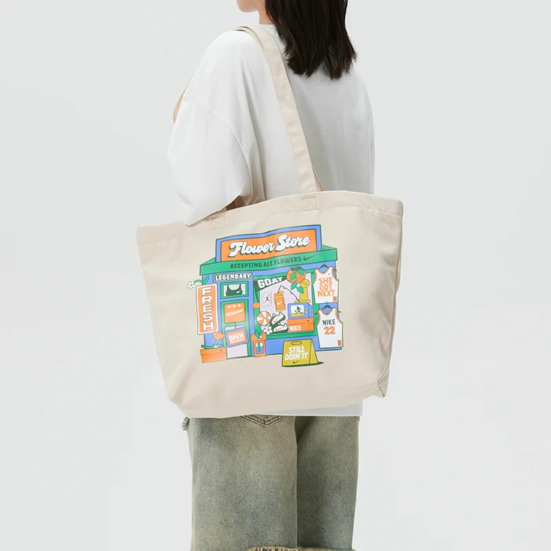 Nike Heritage Fashionable and Versatile Tote Bag Fabric Sports Casual Backpack Shoulder Bag Unisex Oatmeal Color Ir2891-140