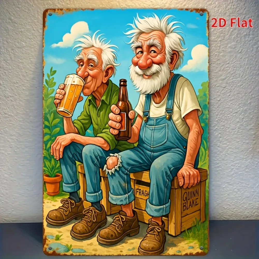 Vintage Old Man & Beer Metal Sign, Retro Humorous Wall Art 8x12 Inch for Home Bar, Tavern & Cafe Decor