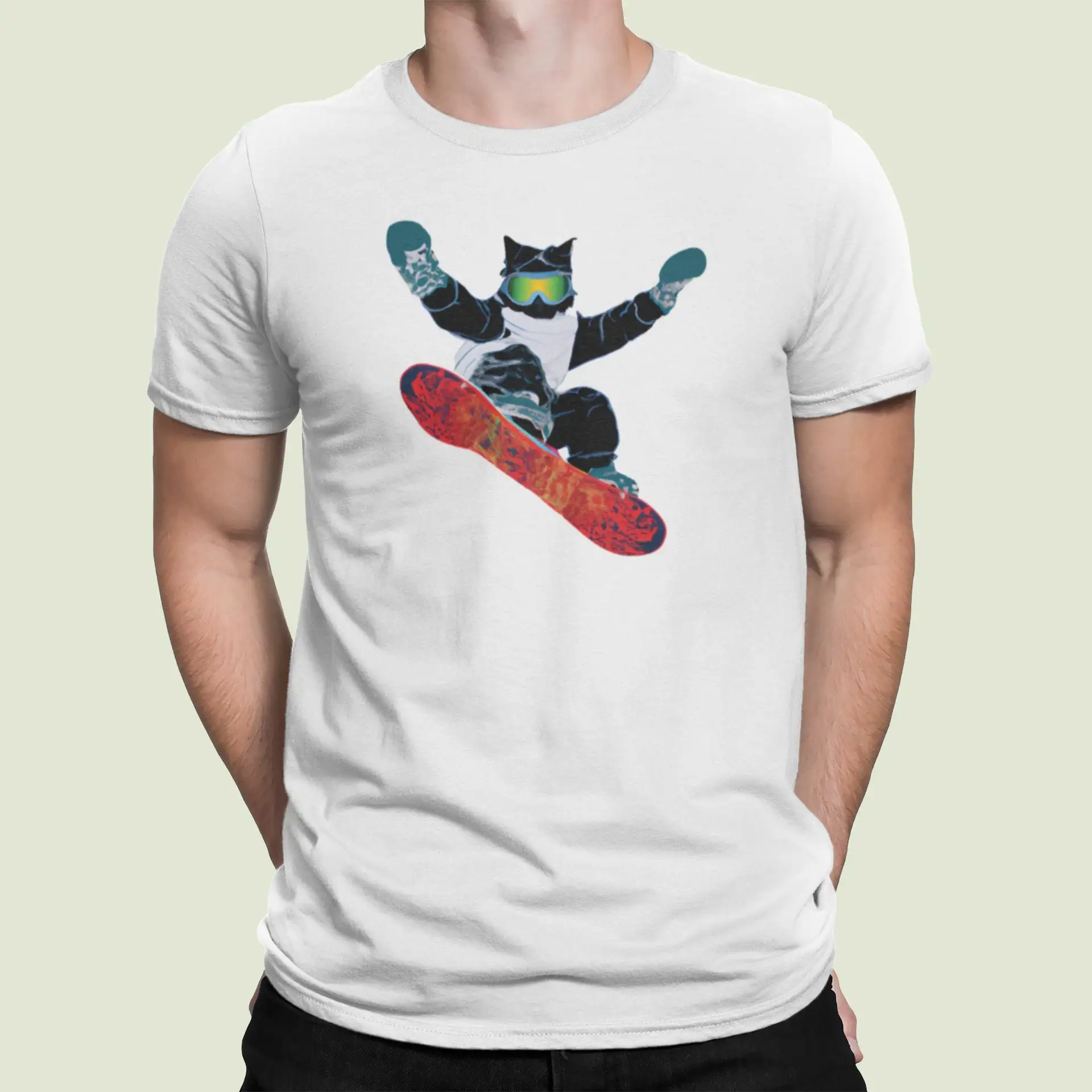 Cat Snowboard T Shirt gift Stencil Style Snow Ski Funny Snowboarding Skiing Fans Outdoor Winter Sports