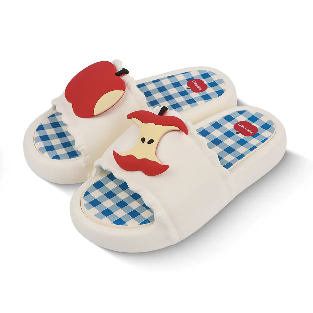 Mulher fruta mordida-maçã slides casa sapatos para mulheres verão único chinelo criativo presentes de aniversário novo inspirado maçãs chinelos