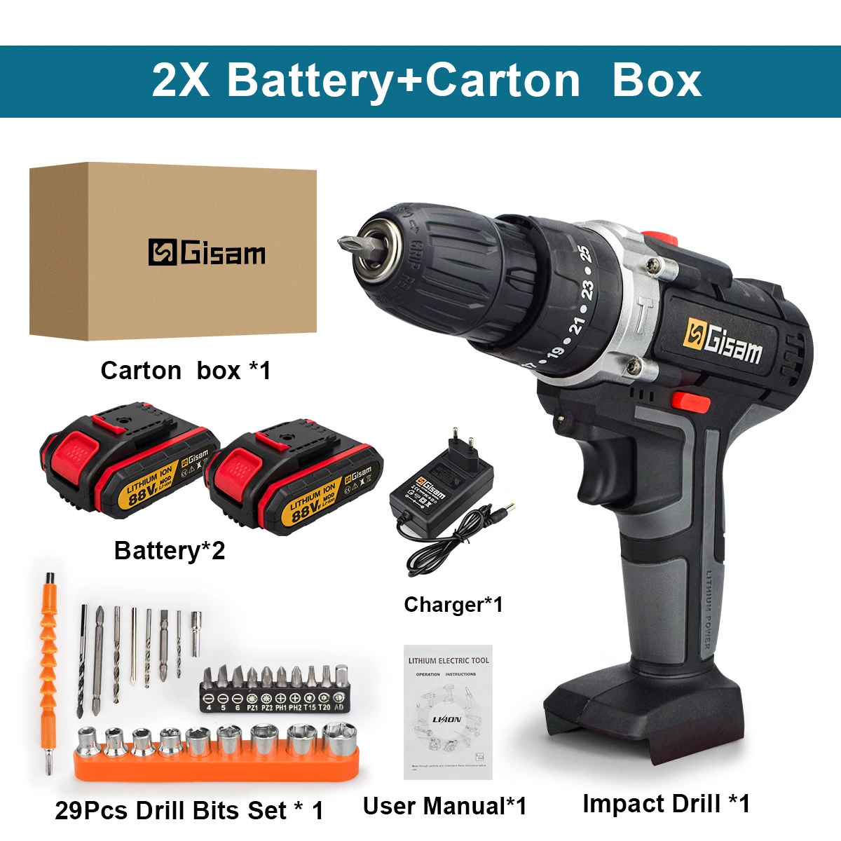 21V draadloze klopboormachine Elektrische schroevendraaier Elektrische hamerboor Mini draadloze handboor Lithium-ionbatterij Elektrisch gereedschap