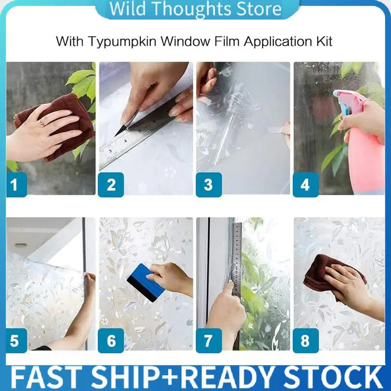 5X 3D Rainbow Window Film Stained Glass Vinyl Static Non Adhesive Film Opaque Privacy Protective Tint -45X100cm-[Qahk]