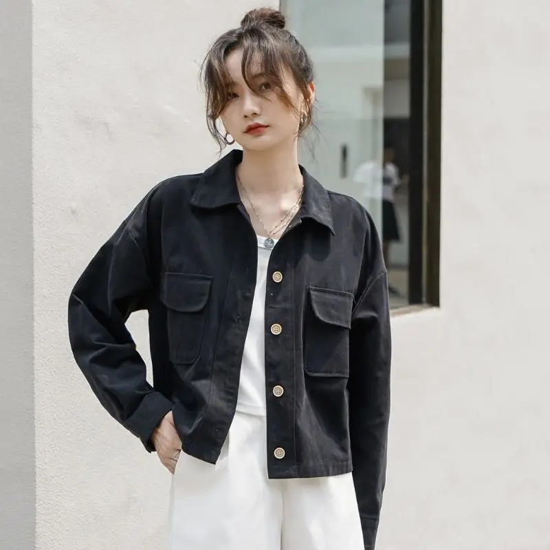 Long-sleeved Work Jacket for Women Thin 2025 Spring New Korean Casual Jacket Loose Versatile Short Top