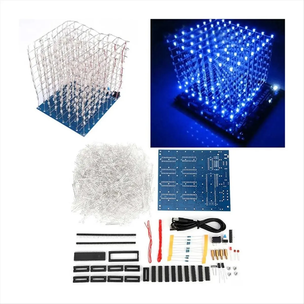 【n11r】-3d8-8x8x8-3mm-3d-ledキューブライトdiyキット-45-55v-3d正方形diyキット-キューブはんだ付けキット-ledキューブpcb基板