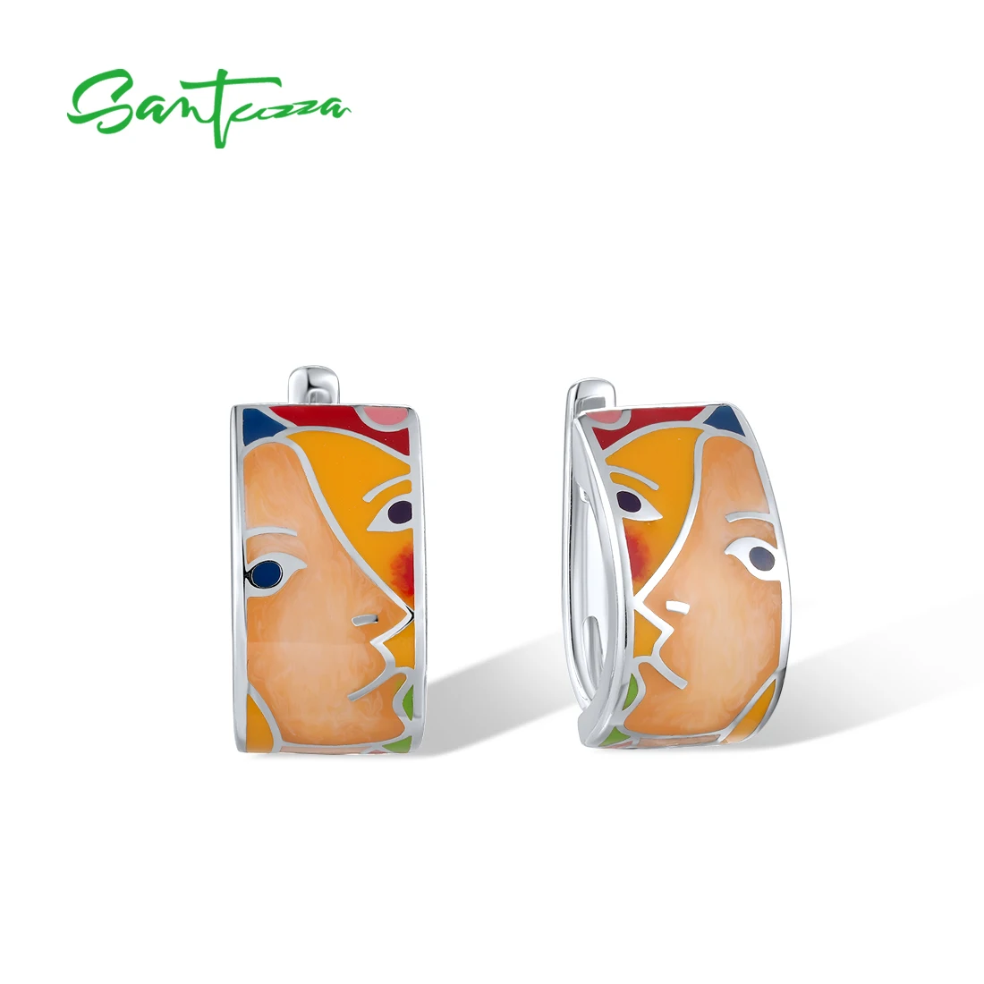 SANTUZZA Silver Earrings For Women Pure 925 Sterling Silver Colorful Sparkling Stones Enamel Earrings Elegant Fine Jewelry