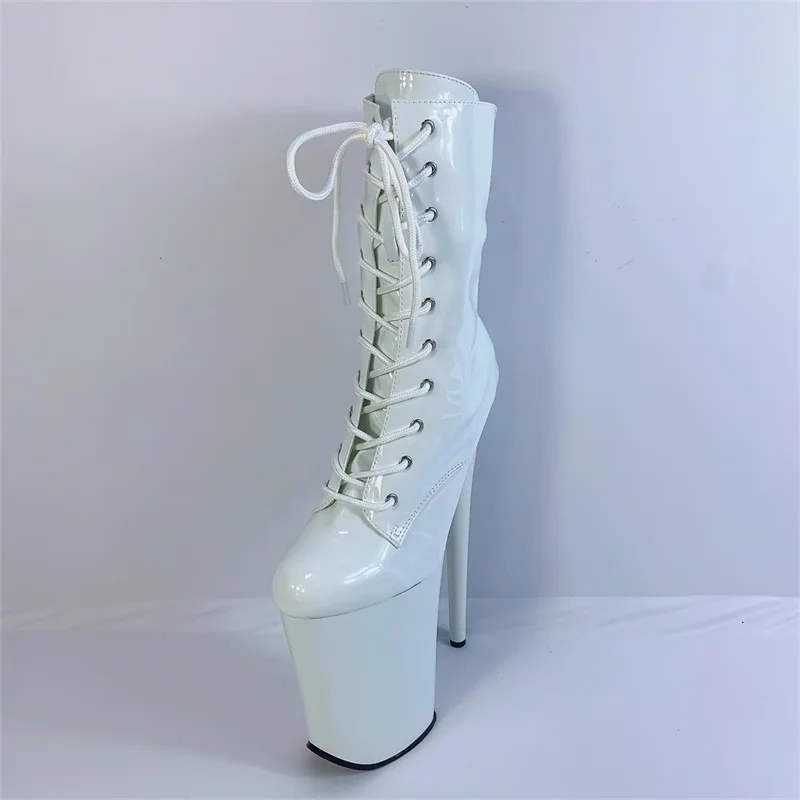 جلد صناعي أسود برباط علوي منصة حذاء من الجلد 23 سنتيمتر ارتفاع الكعب المتطرف خنجر منفعل تصميم الأحذية للنساء يبدو #4