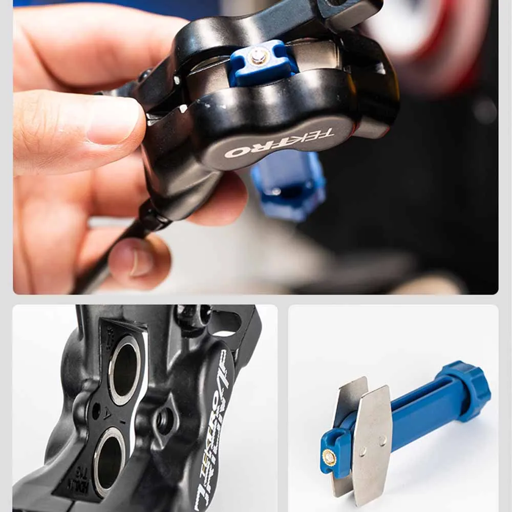 أداة توزيع وسادة فرامل الدراجة الفولاذية المتينة 360 درجة ° مكبس قرص زيت الدراجة القابل للدوران، إعادة تعيين تمديد مكبس الفرامل الهيدروليكية #1