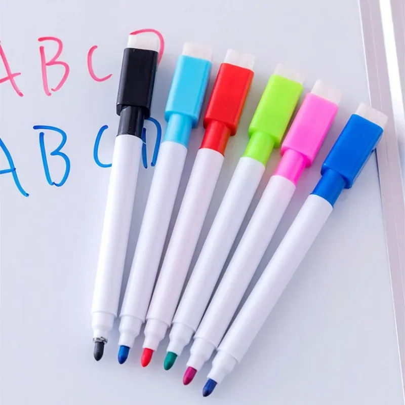 10Pcs Erasable Color Marker with Brush Head for Whiteboard Writing Graffiti Pen Teacher School Classroom Supplies