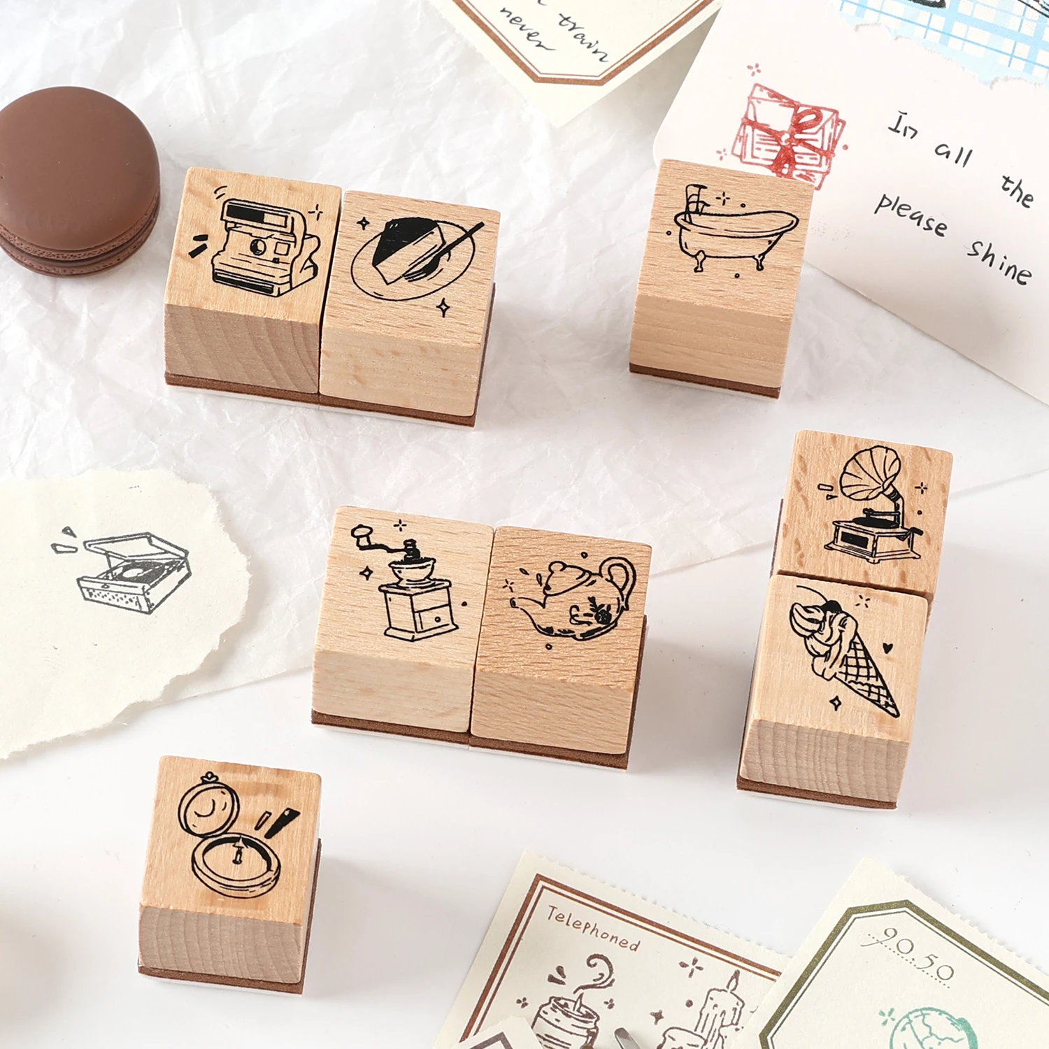 مجلة الذهاب 8 قطعة ختم مطاطي خشبي جميل عتيق يمكنك صنعه بنفسك سكرابوكينغ Joutnaling ألبوم صور بطاقة صنع ختم خشبي صغير لطيف #4