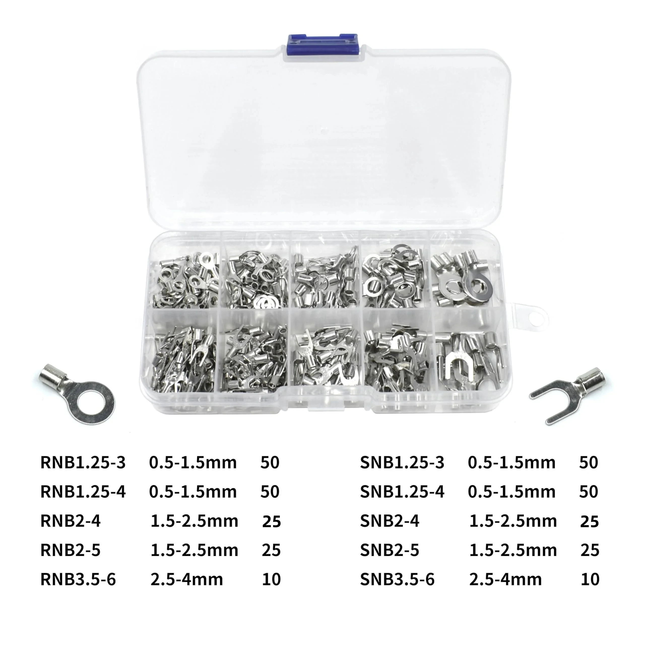 320Pcs/Box 10 In 1 Terminals Non-Insulated Ring Fork U-type Brass Terminals Assortment Kit for Electrical Wiring Projects