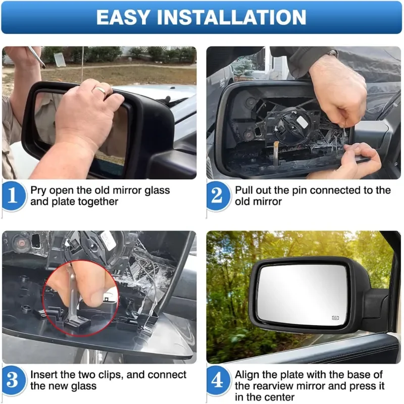Compatible with 09-18 Dodge RAM 1500 2500 Heated Mirror Glass Replacement for 68050298AA 68050299AA Driver Passenger Side