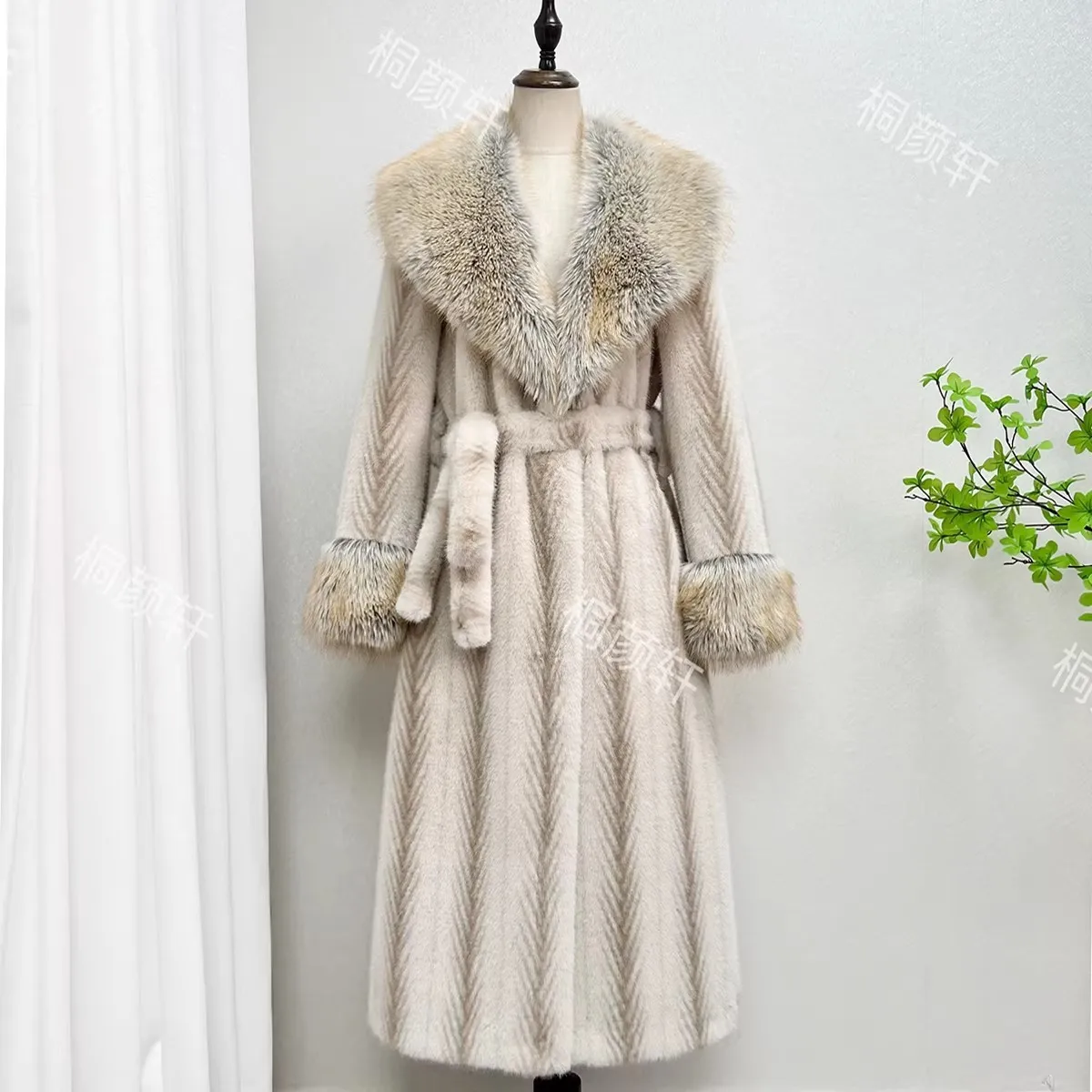 V Neck No Hood Coat with Commuter Chic Extra Long Length Long Sleeve Slimming Fit Patterned Women Coat Summer Mid Length