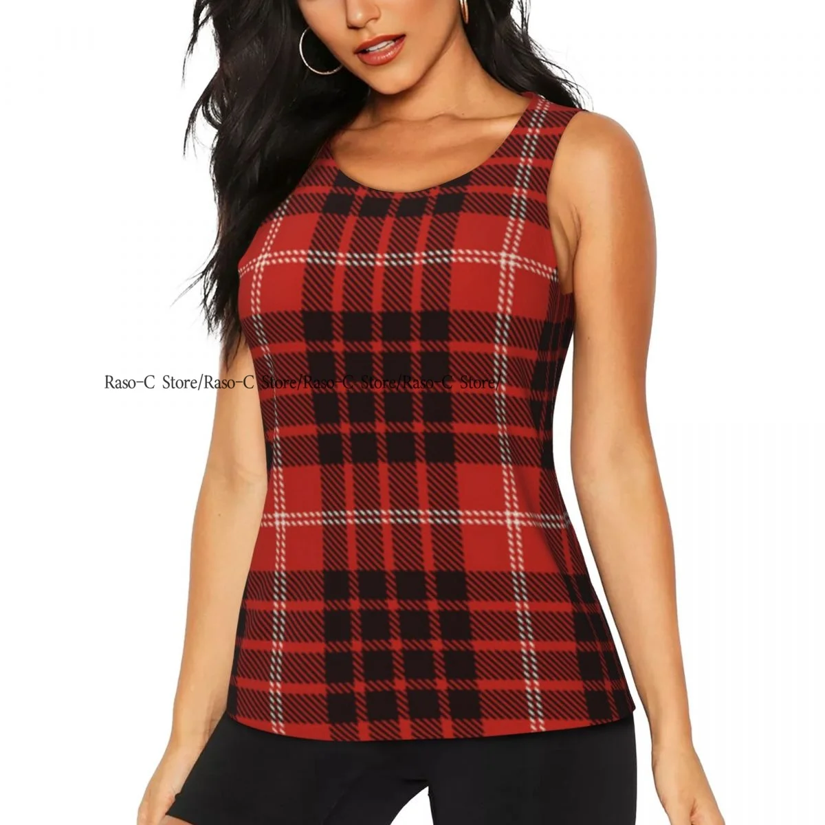 Women Casual Sport Yoga Vest Tartan Plaid Print Quick Dry Running T-shirt Training Workout Gym Sleeveles Tank Top