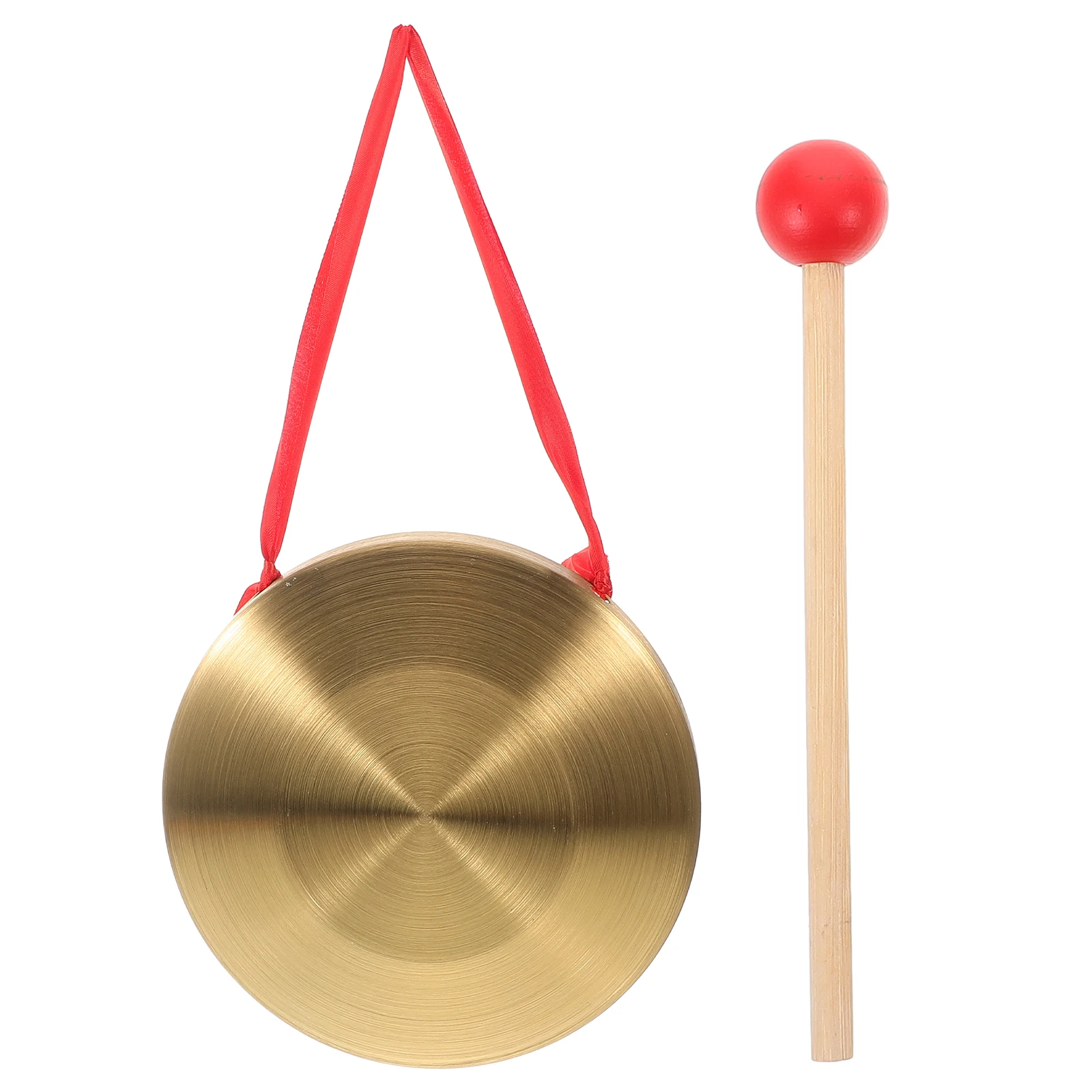 

Brass Gong Small With Mallet Red Ribbon Handheld Chinese Percussion Instrument For Orchestra School Stage Decorative Use
