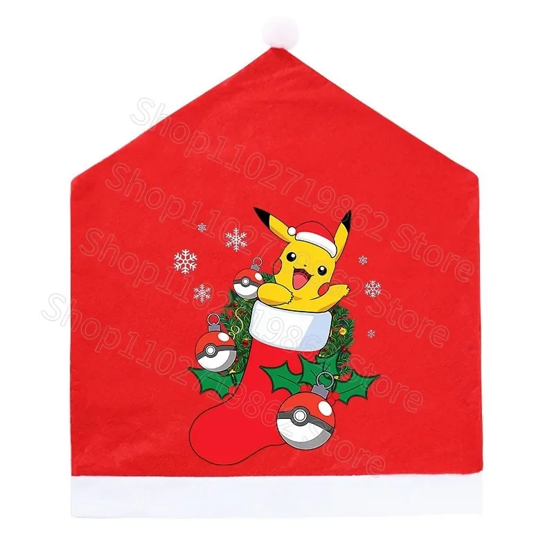 Pokemon Pikachu Christmas Chair Covers New Year Dinner Party Home Decor Xmas Living Room Decorations Cartoon Anime Print Gifts